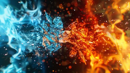 Poster - Fire and Ice Concept Design with spark. 3d illustration.