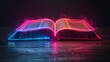 Mystical Glowing Book with Neon Pink and Blue Light
