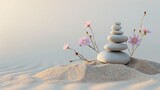Fototapeta Panele - A Balanced stones on a bed of sand