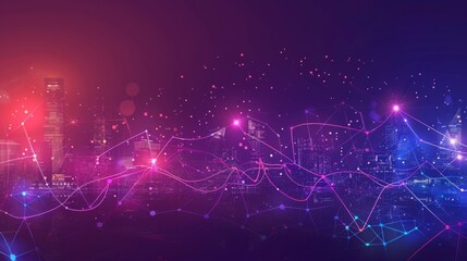 Fototapete - Wireless network, Connection technology concept, Information communication network, abstract line connection on night city background