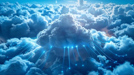 Poster - Cloud Networking: A 3D vector illustration of a cloud server floating in the sky