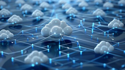 Wall Mural - Cloud Networking: A 3D vector illustration of interconnected servers in a virtual cloud environment