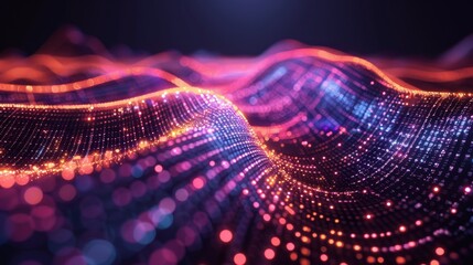 Poster - Digital Connectivity: A 3D vector illustration of digital data streams converging into a central hub