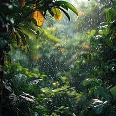 Rainforest landscape in the rain