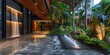 Soothing Entrance Portals: Design the hotel's entrance with calming water elements and lush greenery to immediately soothe guests upon arrival, promoting a seamless transition from the outside world.