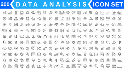 Poster - Data analysis thin line icon set. Data processing outline pictograms for website and mobile app GUI. Digital analytics simple UI, UX vector icons