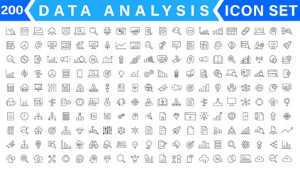 Poster - Data analysis thin line icon set. Data processing outline pictograms for website and mobile app GUI. Digital analytics simple UI, UX vector icons
