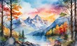 Beautiful autumn landscape with mountains and lake	