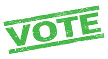VOTE Text On Green Rectangle Stamp Sign.