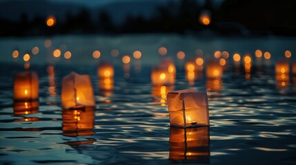 Wall Mural - 48. Floating Lanterns on a Lake