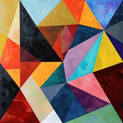 Poster - Abstract composition of overlapping triangles in vibrant colors