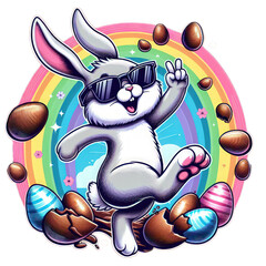 Wall Mural - bunny with chocolate and Easter eggs cute funny easter animal illustrations