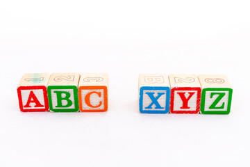 ABC and XYZ alphabet blocks isolated on white background