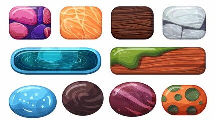 Poster - modern illustration of rectangular and oval empty bars with colored ice, stone, wood, germ, glossy, 