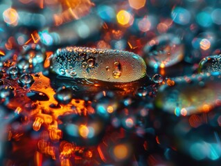 Poster - A close up of a surface with water and drops on it. AI.