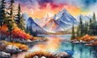 Autumn landscape with mountains and lake