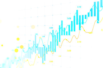 Canvas Print - An abstract financial graph with candlestick and line charts on a white background, representing concepts of forex and market analysis