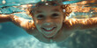 © NILSEN Studio - Joyful child swimming underwater, her happiness and innocence underscored by crystal-clear water.