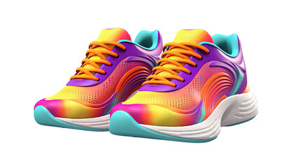 cool and trendy design with detailed and texture Colorful running sneakers png transparent cutout image.