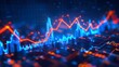 Stock Market Trends, Glowing in Blue and Purple Neon, Showcased with Dynamic Perspective and Depth in Financial Illustration.