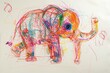 The hand drawing colourful picture of the elephant that has been drawn by the colored pencil, crayon or chalk on white blank background that seem to be drawn by the child that willing to draw. AIGX01.