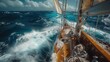 View from a boat's onboard when navigating rough waters. Generative Ai