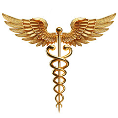 golden caduceus medical symbol isolated on transparent background PNG Image AI Generated