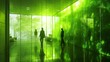 Contemporary office ambiance: luminous interiors and natural green scenery in motion