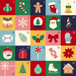 Christmas retro advent calendar with cute holiday elements. Modern xmas icon set