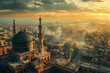 Arabian Medieval City.  Generated Image.  A digital rendering of a medieval Arabian city with a harbor.
