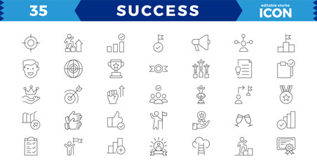 success and growth editable icons set. vector illustration in modern thin line style of business ico