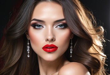 Wall Mural - model Pretty lipstick red woman fashion Beautiful face make-up girl in bright colours 