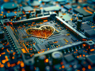 Wall Mural - A heart shaped circuit board with a light on it.