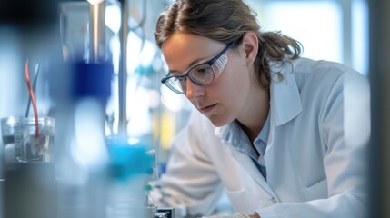 Poster - An engineer is conducting experiments in a science lab, wearing a lab coat. AIG41