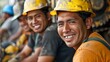Smiling construction workers, Labor day concept.