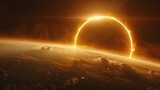 Fototapeta Do przedpokoju - An eclipse with a ring of onion rings, cosmic snack time