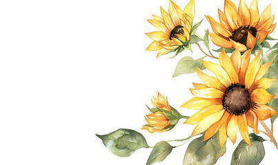 Wall Mural - a watercolor illustration of a sunflower corner border, Generative AI