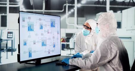 Fototapete - Sterile Semiconductor Manufacturing Factory And Worker
