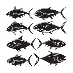 Wall Mural - Set of Tuna Fish black Silhouette vector