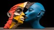 A clay sculpture depicting the dual nature of human emotions through contrasting colors and shapes Utilize unexpected camera angles to enhance the visual impact.