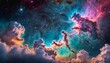 Vivid cosmic clouds swirl in a stellar nursery, a vibrant and colorful depiction of space nebulae where stars are born. AI Generation