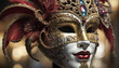 Carnival masks adorned with gold and gemstones. Generative AI.

