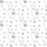 Fototapeta  - llama with gift seamless pattern