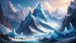Majestic mountain landscape with translucent crystal formations under a serene sky, creating a fantastical and ethereal environment. AI Generation