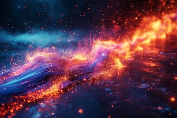 Poster - This image captures a dynamic and colorful abstract light wave, resembling an explosion or burst of energy