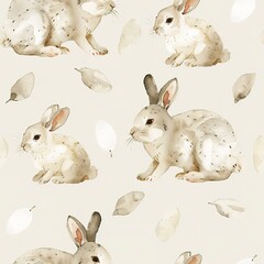 Wall Mural - Light watercolor bunnies, seamless pattern, gentle and playful. Seamless pattern, Fabric Pattern, Tumbler Wrap, Mug Wrap.