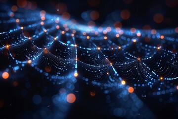 Poster - An artistic representation of connective blue dots forming an intricate network on a dark blue background