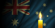 Vector banner. Wavy flag of Australia and a mournful burning candle.