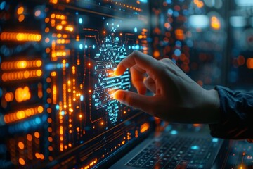 Poster - In this image, a hand gestures toward a glowing digital interface highlighting advanced UI/UX designs