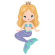 Beautiful sitting sea mermaid princess vector cartoon illustration